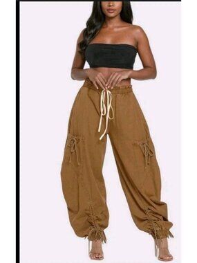 INNOVARE DENIM Astrid Drawstring Lace-Up Khaki Jeans Size Xl New NWT